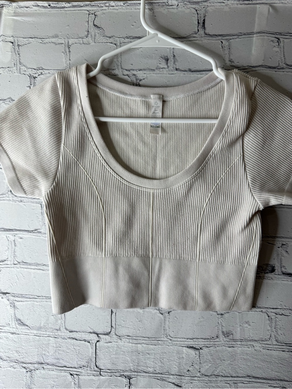 Offline by aerie Ribbed Scoop Neck Crop Top - Cream medium